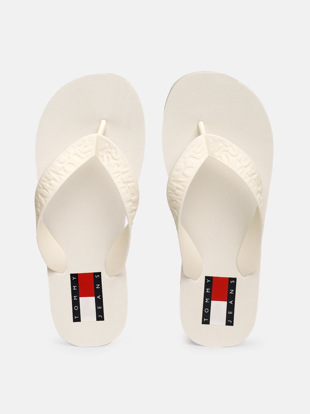 Tommy Hilfiger Women Brand Logo Textured Rubber Thong Flip-Flops