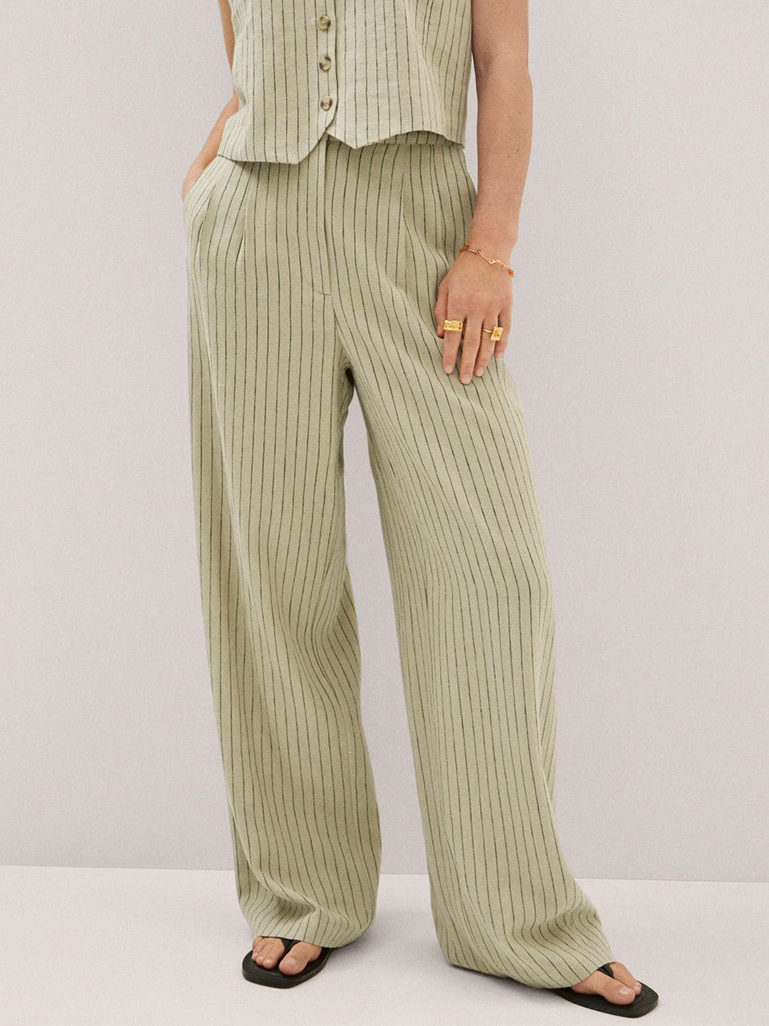 MANGO Women Pinstriped Trousers Price in India