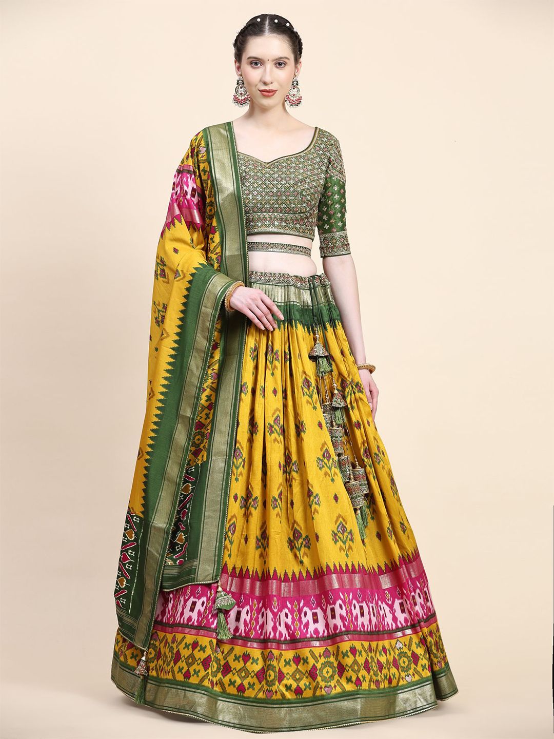 Phenav Embroidered Ikat Ready to Wear Lehenga & Blouse With Dupatta Price in India