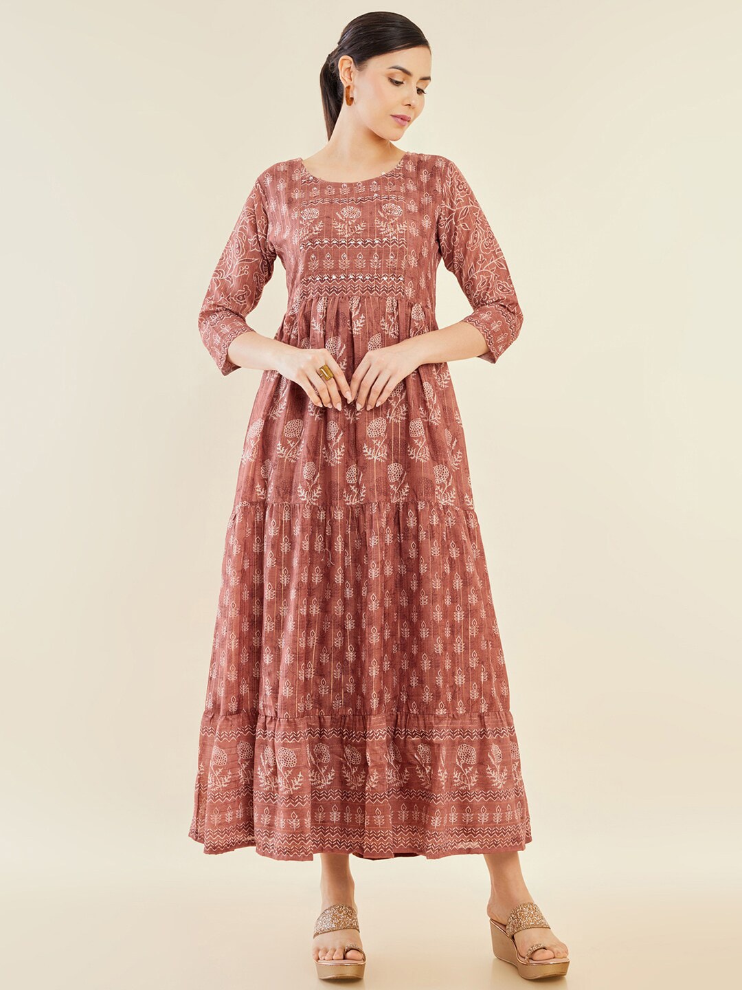 Soch Ethnic Motifs Print Maxi Midi Dress Price in India