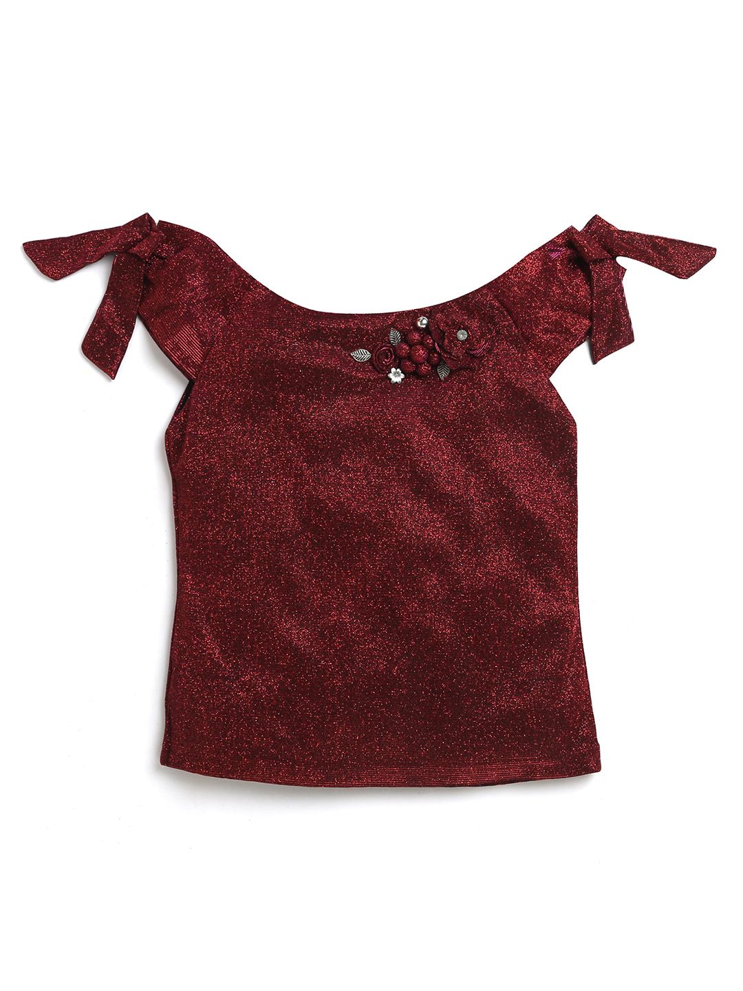 Tiny Girl Girls Self Design Sleveeless Tie-Ups Top