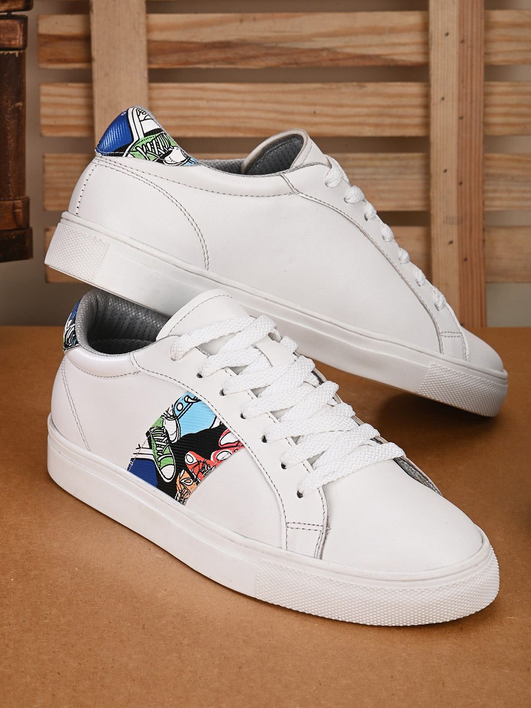 Roadster Women White & Blue Printed Lightweight Padded Insole Basics Sneakers Price in India