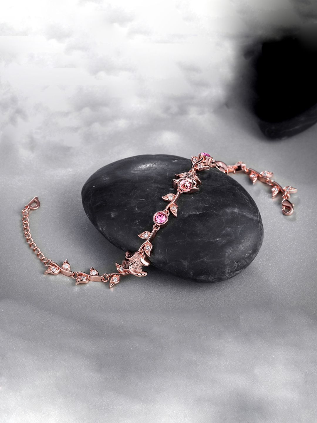 Yellow Chimes Crystals from Swarovski Collection Pink & Rose Gold-Toned Rhodium-Plated Bracelet Price in India