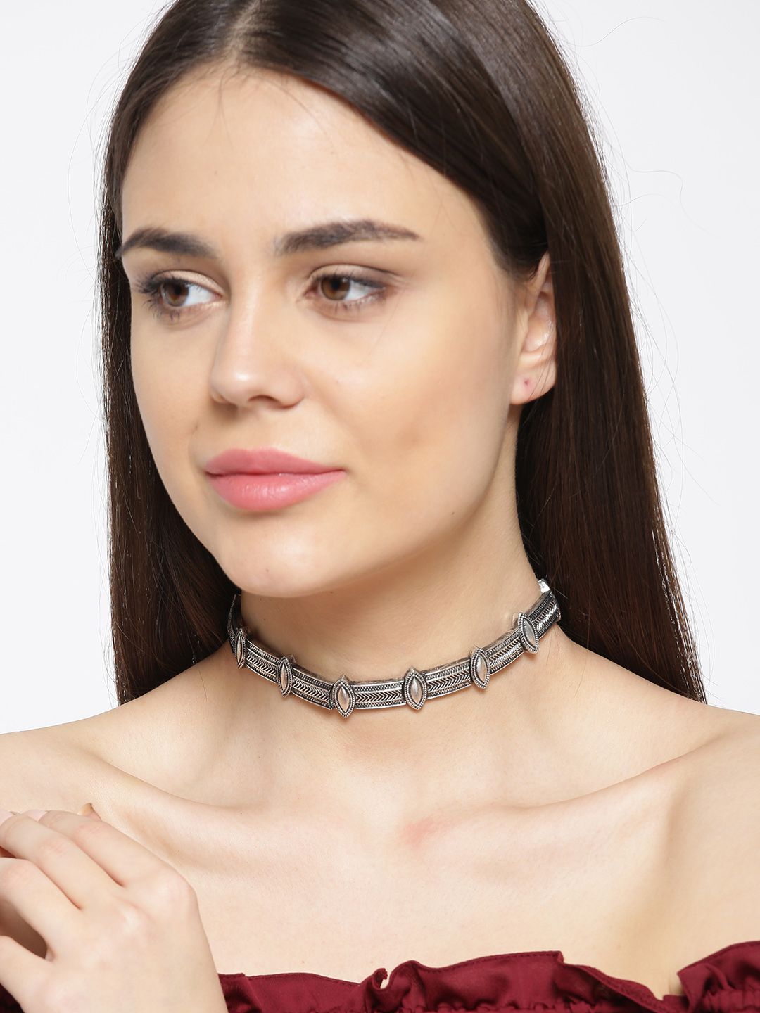 Priyaasi Oxidised Silver-Plated Choker Necklace Price in India