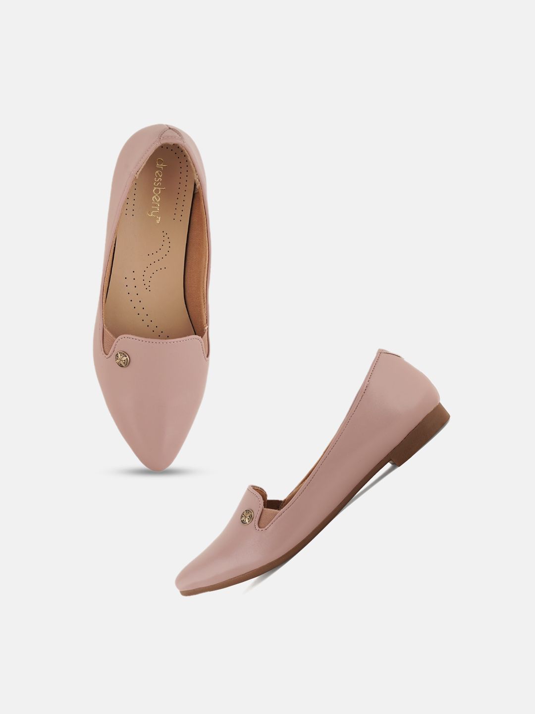 DressBerry Women Peach-Coloured Pointed Toe Ballerinas with Bows Flats