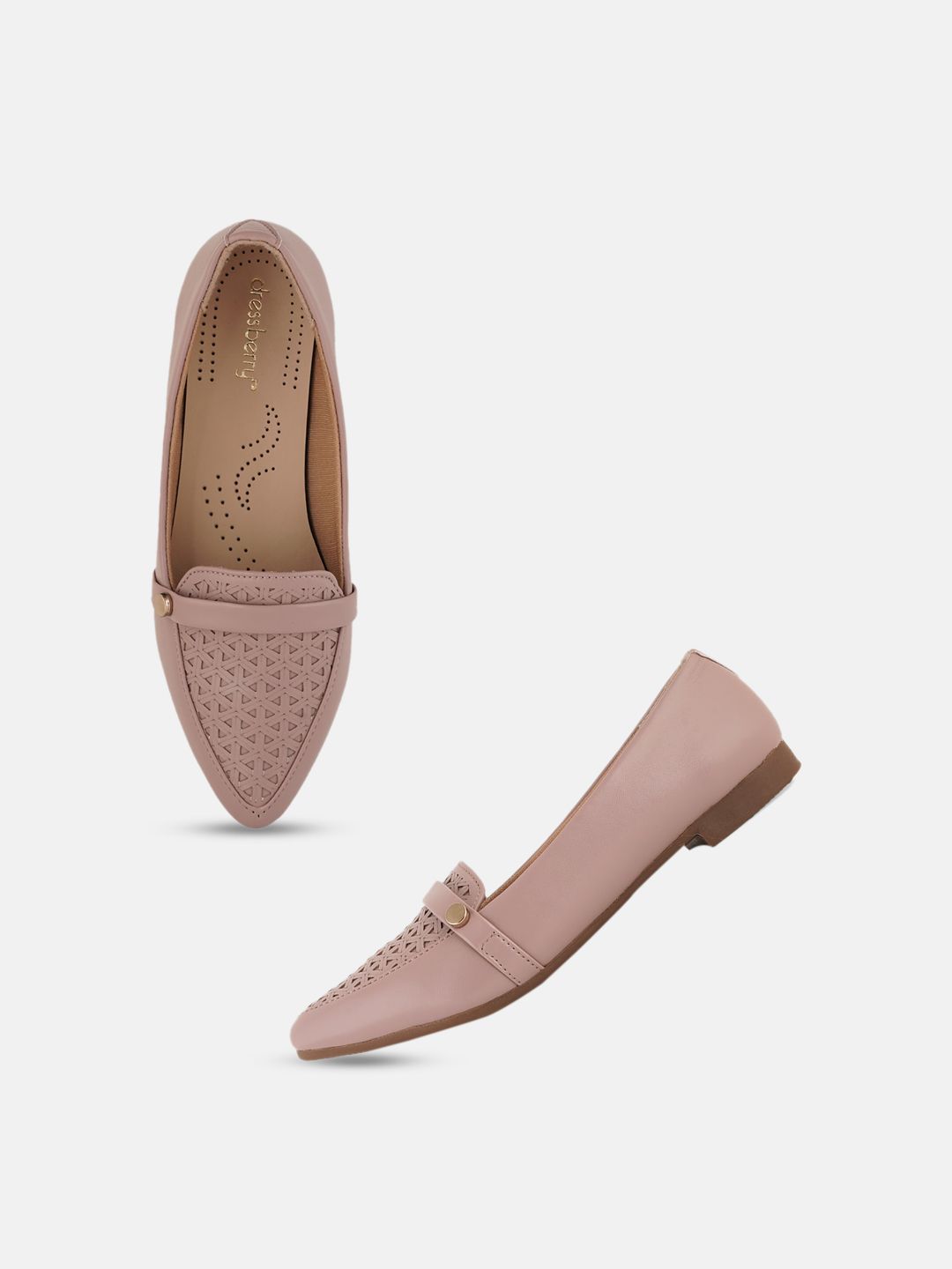 DressBerry Women Nude-Coloured Textured Pointed Toe Ballerinas With Laser Cuts