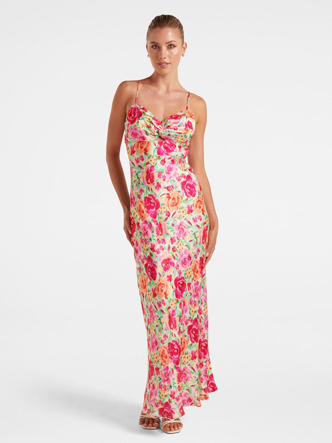 Forever New Multicoloured Floral Print Satin Maxi Dress Price in India