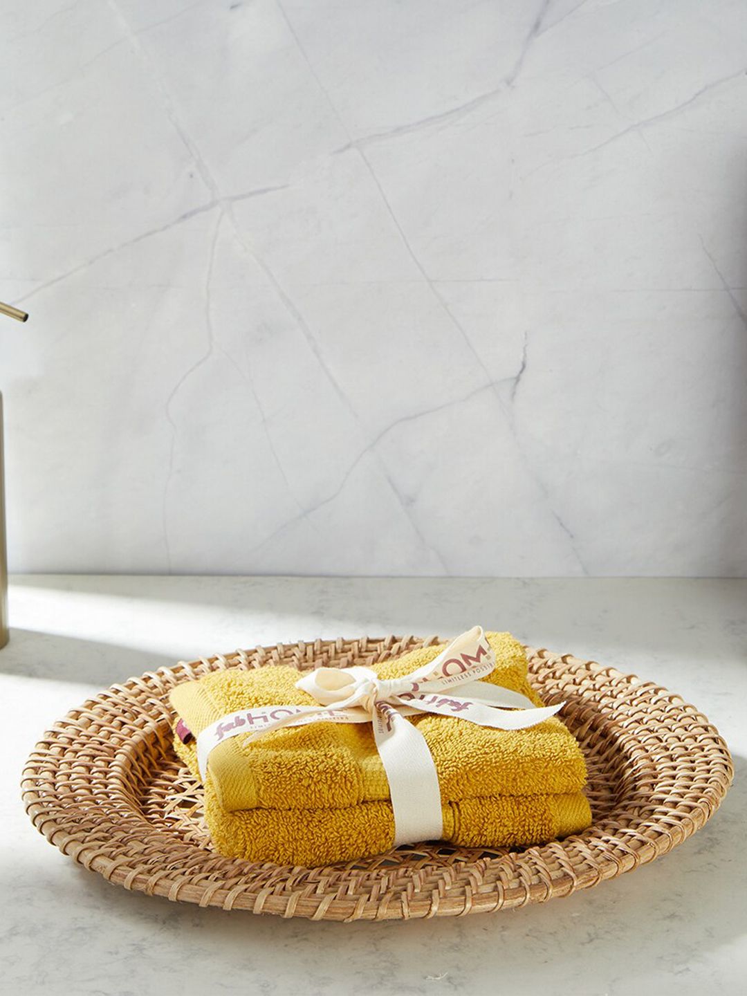 Fabindia Yellow 2 Pieces Amaya Cotton 550GSM Hand Towels