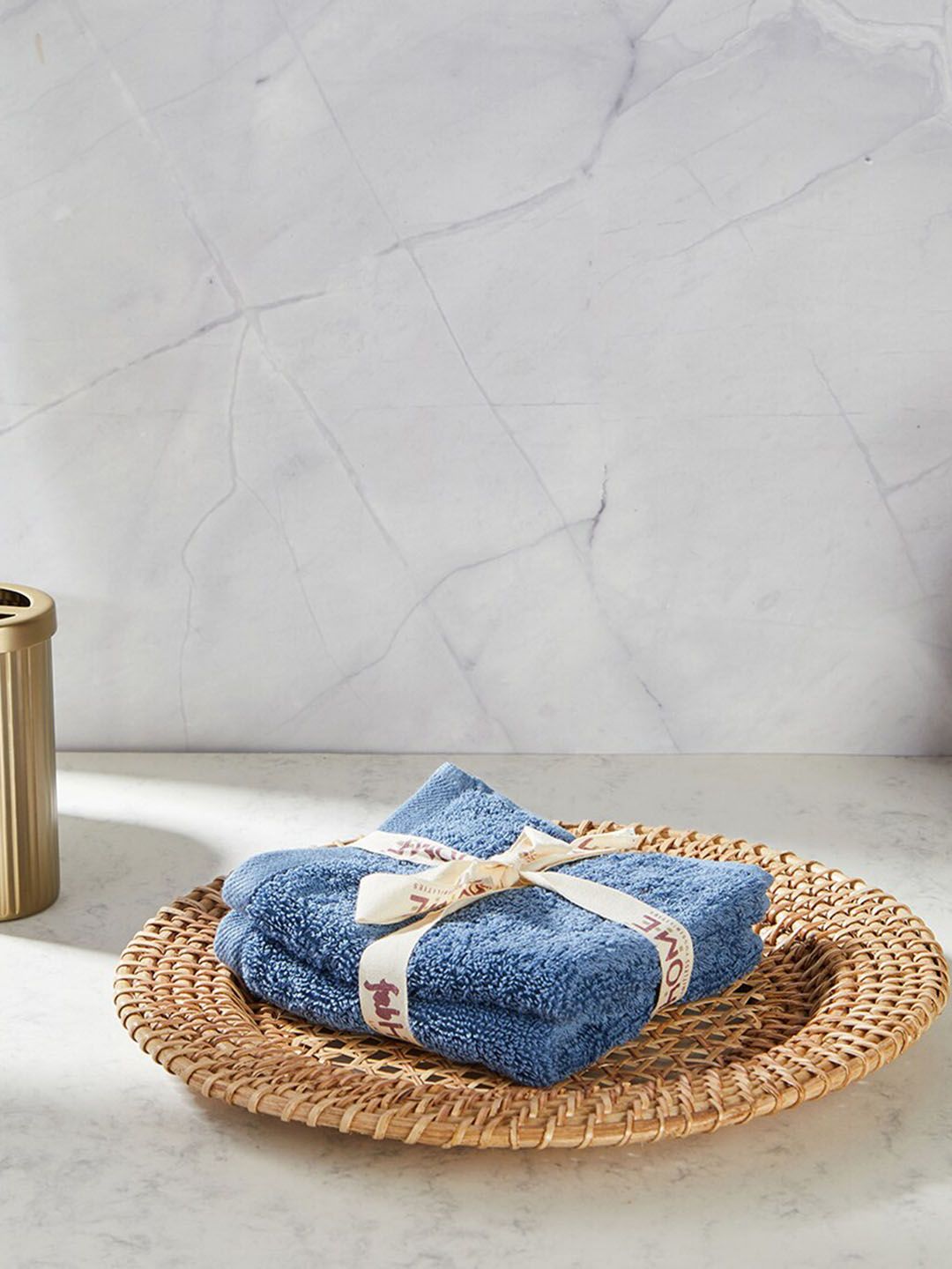 Fabindia Blue 2-Pieces 550 GSM Pure Cotton Hand Towels