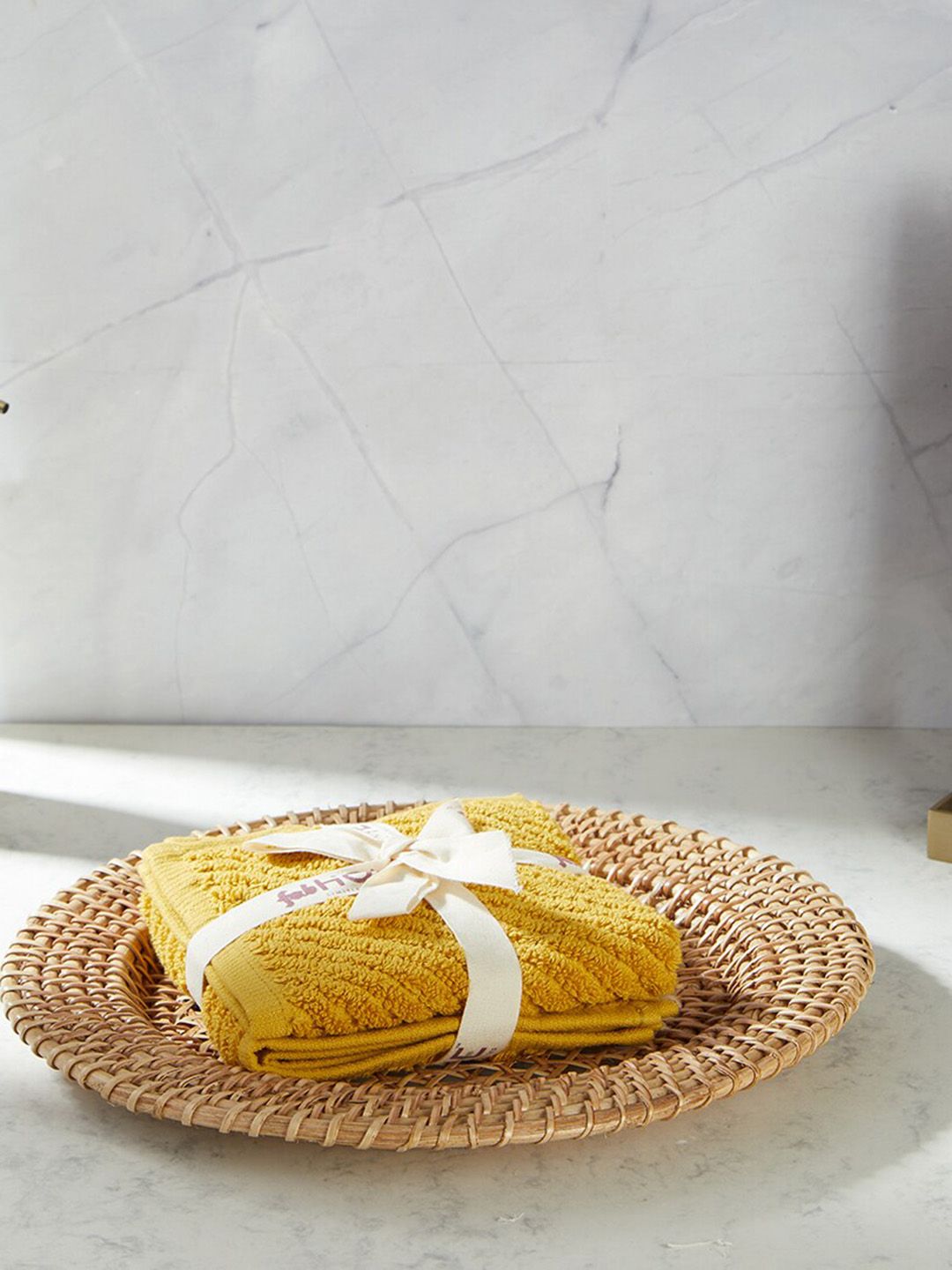 Fabindia Yellow 2 Pieces Striped 550 GSM Cotton Hand Towels