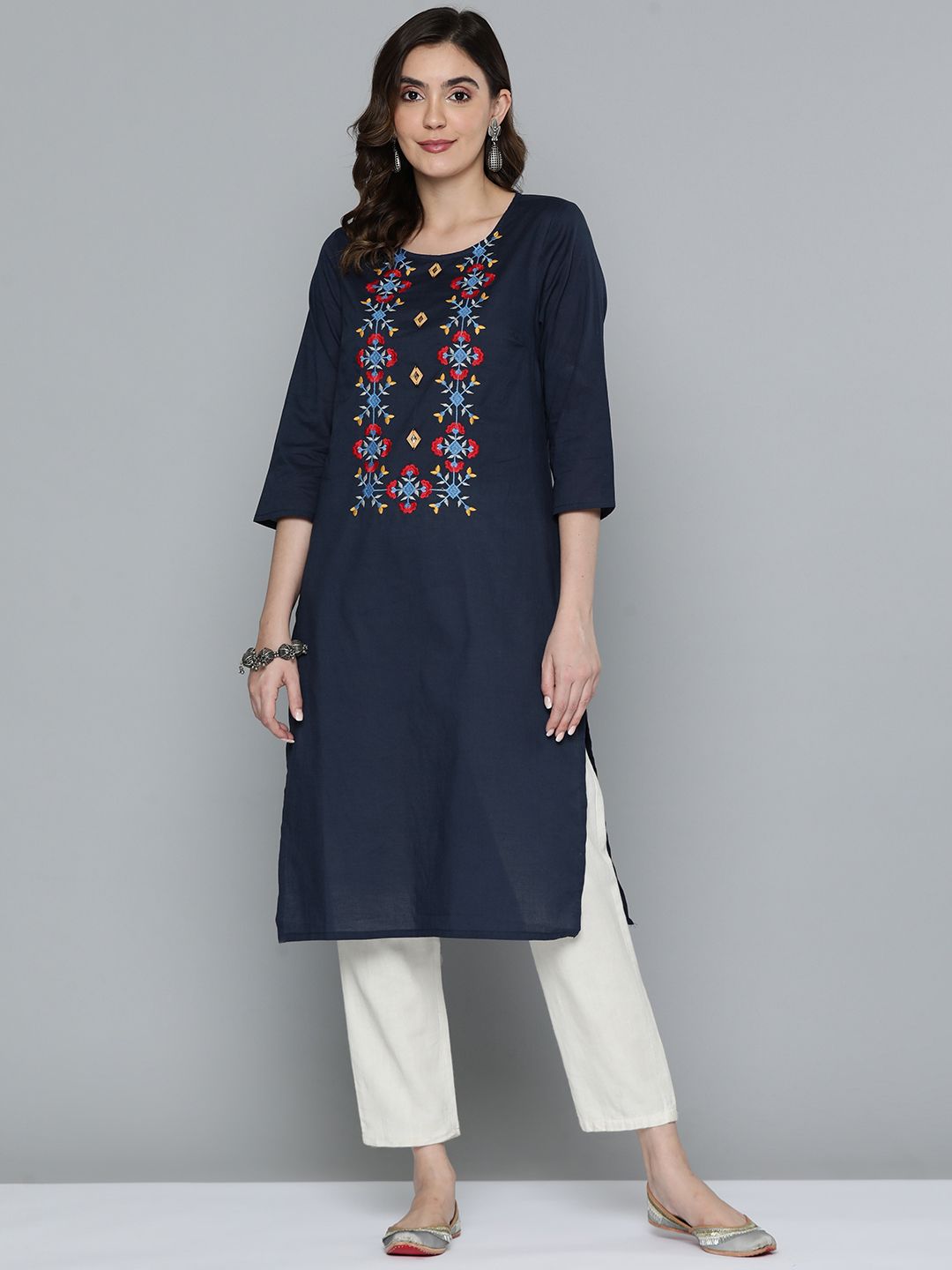 HERE&NOW Ethnic Motifs Embroidered Kurta Price in India