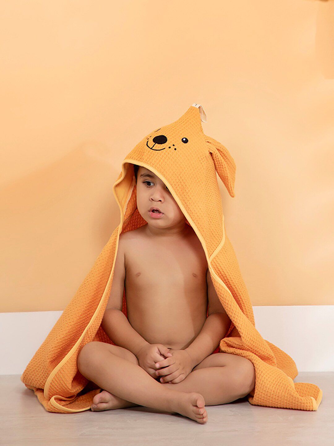 MiArcus Showering Love Infants Orange-Colored 350GSM Cotton Hooded Bath & Face Towels