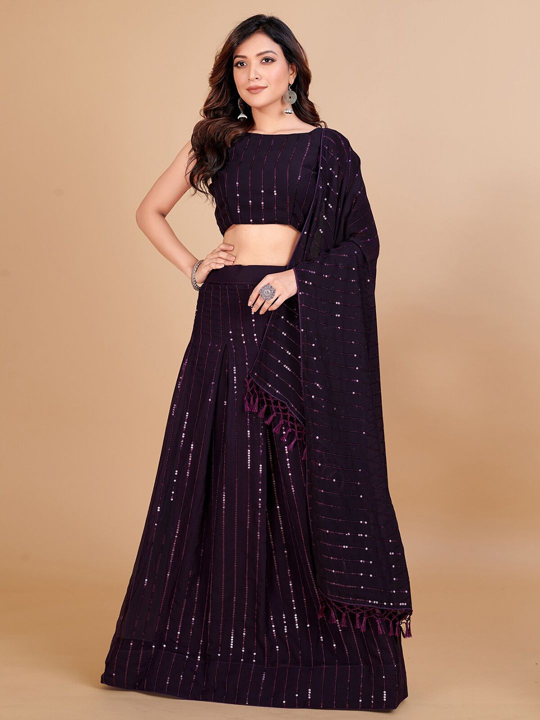 KALINI Embellished Sequinned Semi-Stitched Georgette  Lehenga Choli With Dupatta Price in India