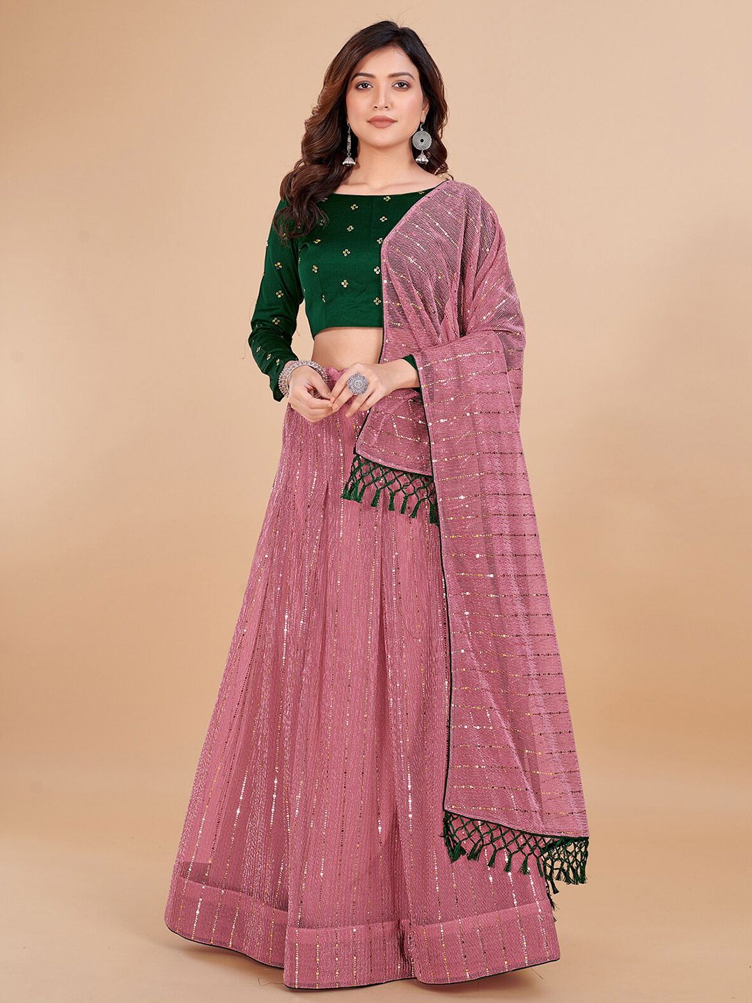 KALINI Embroidered Sequinned Semi-Stitched Lehenga & Unstitched Blouse With Dupatta Price in India