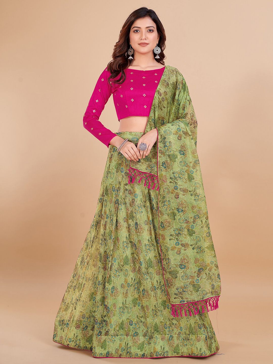 KALINI Embroidered Sequinned Semi-Stitched Lehenga & Unstitched Blouse With Dupatta Price in India