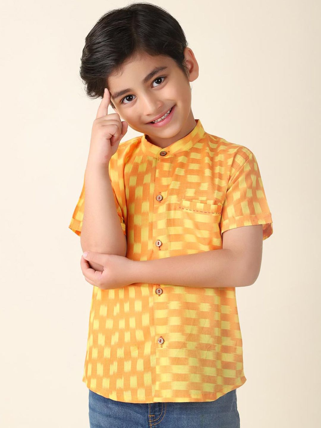 Fabindia Boys Geometric Printed Casual Cotton Shirt