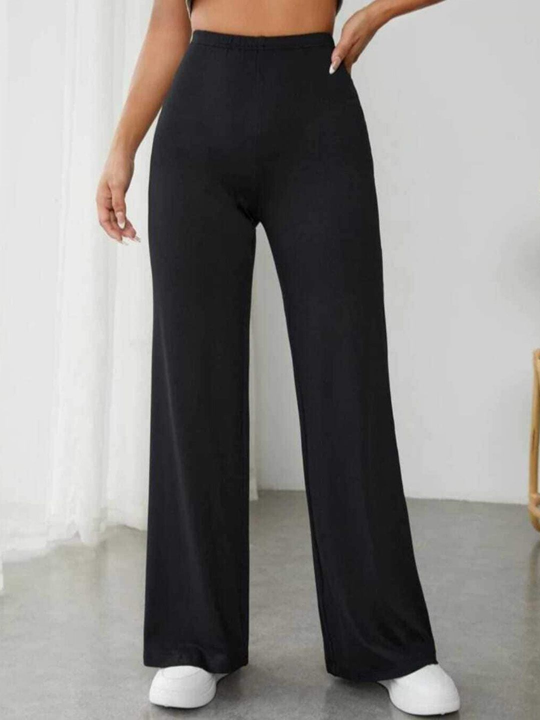 Next One Women Black Smart Straight Fit High-Rise Easy Wash Trousers Price in India