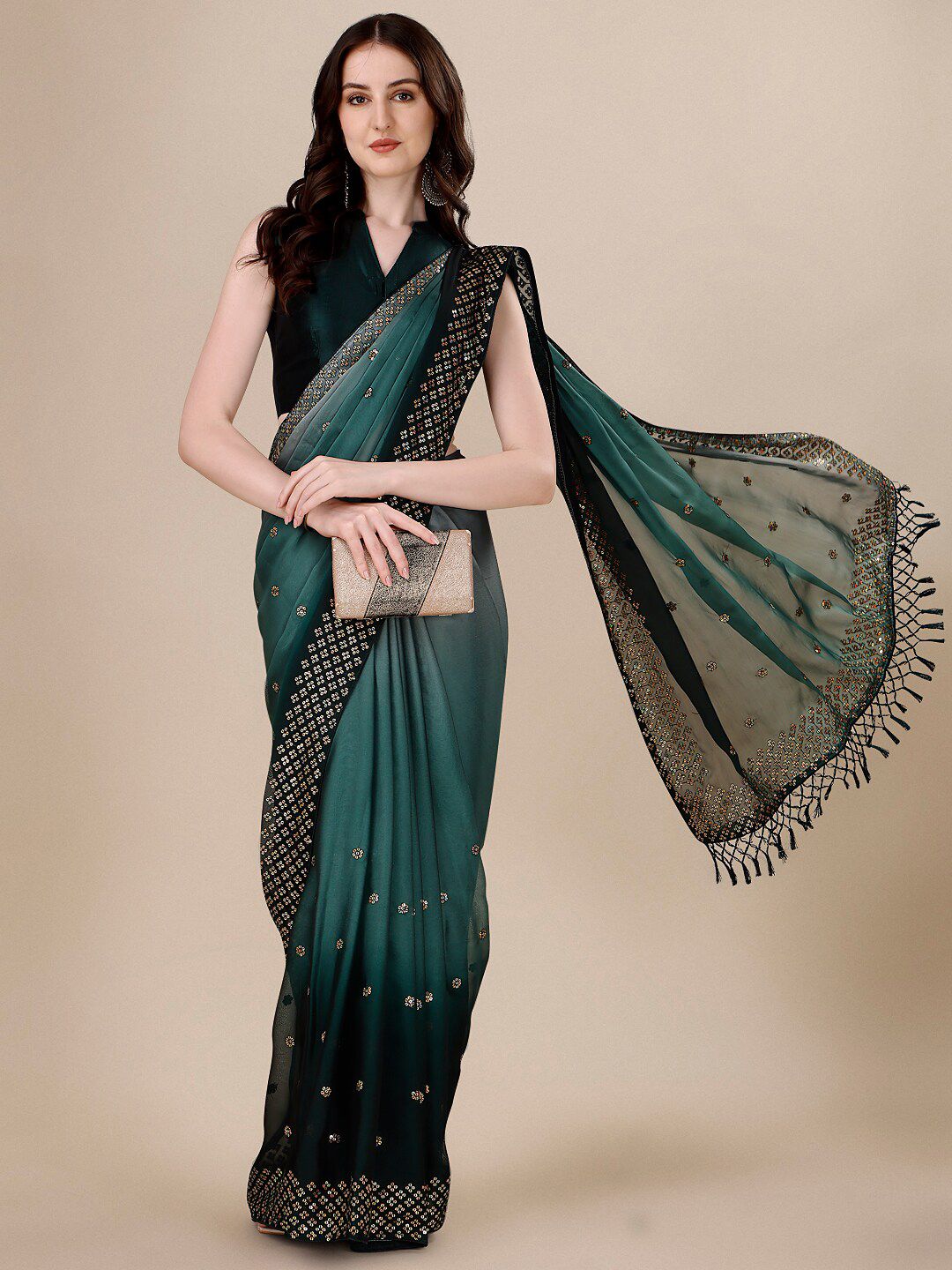 KALINI Embellished Sequinned Silk Blend Saree Price in India