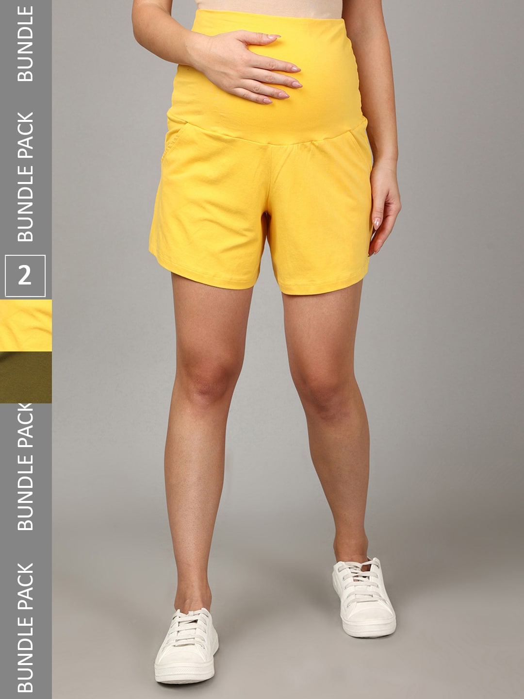 The Mom Store Women Pack Of 2 High-Rise Maternity Shorts Price in India