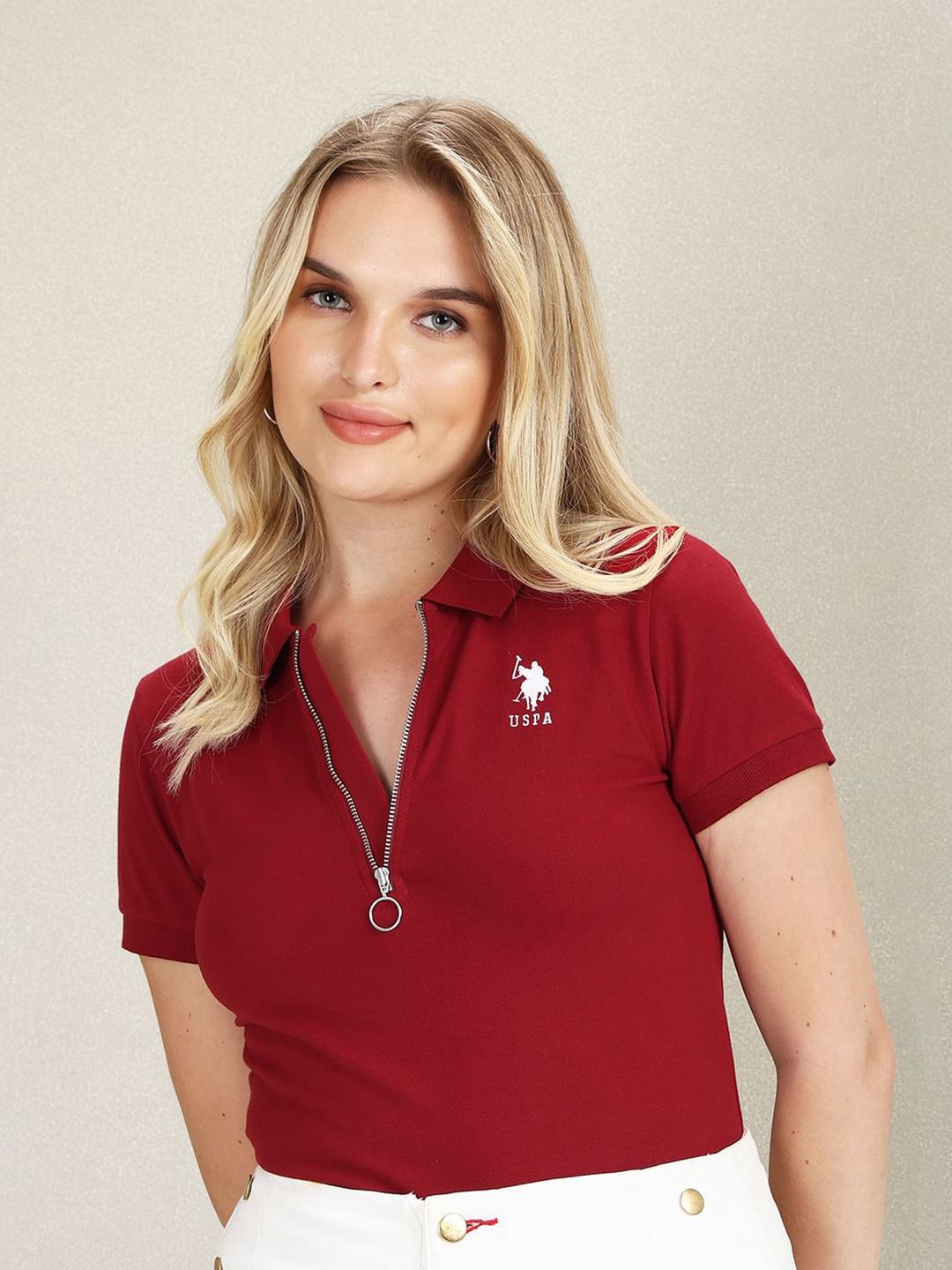 U.S. Polo Assn. Women Polo Cotton Slim Fit T-shirt Price in India