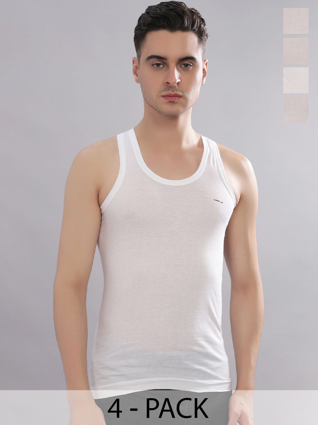 Dollar Bigboss Men Solid Pack of 4 White Combed Cotton Shrinkless Casual Vest
