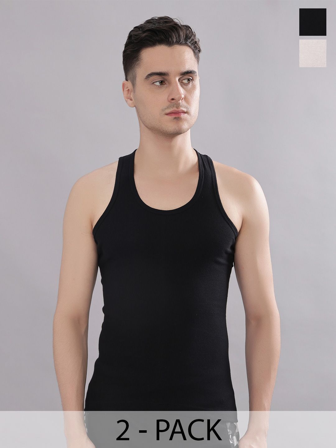 Dollar Bigboss Men Solid Pack of 2 Cotton Stretch Rib Regular Fit Casual Vest