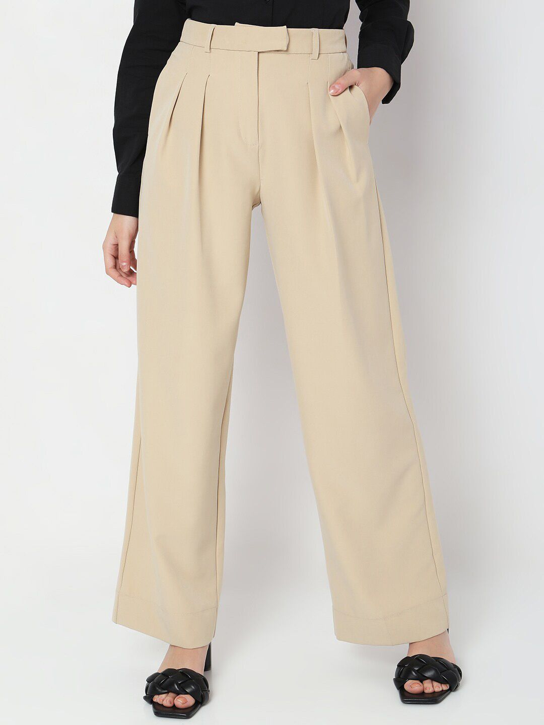 Vero Moda Women High-Rise Pleated Parallel Trousers Price in India