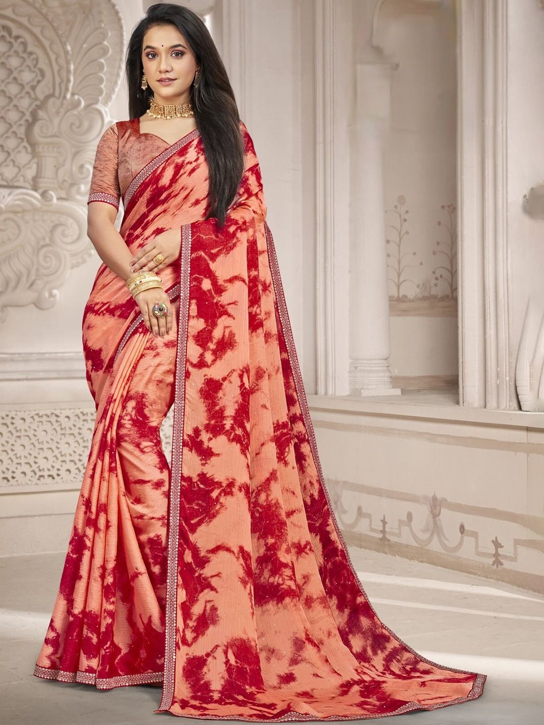 Laxmipati Tie & Dye Poly Chiffon Saree Price in India