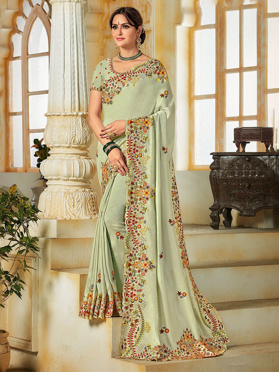 Laxmipati Floral Embroidered Saree Price in India