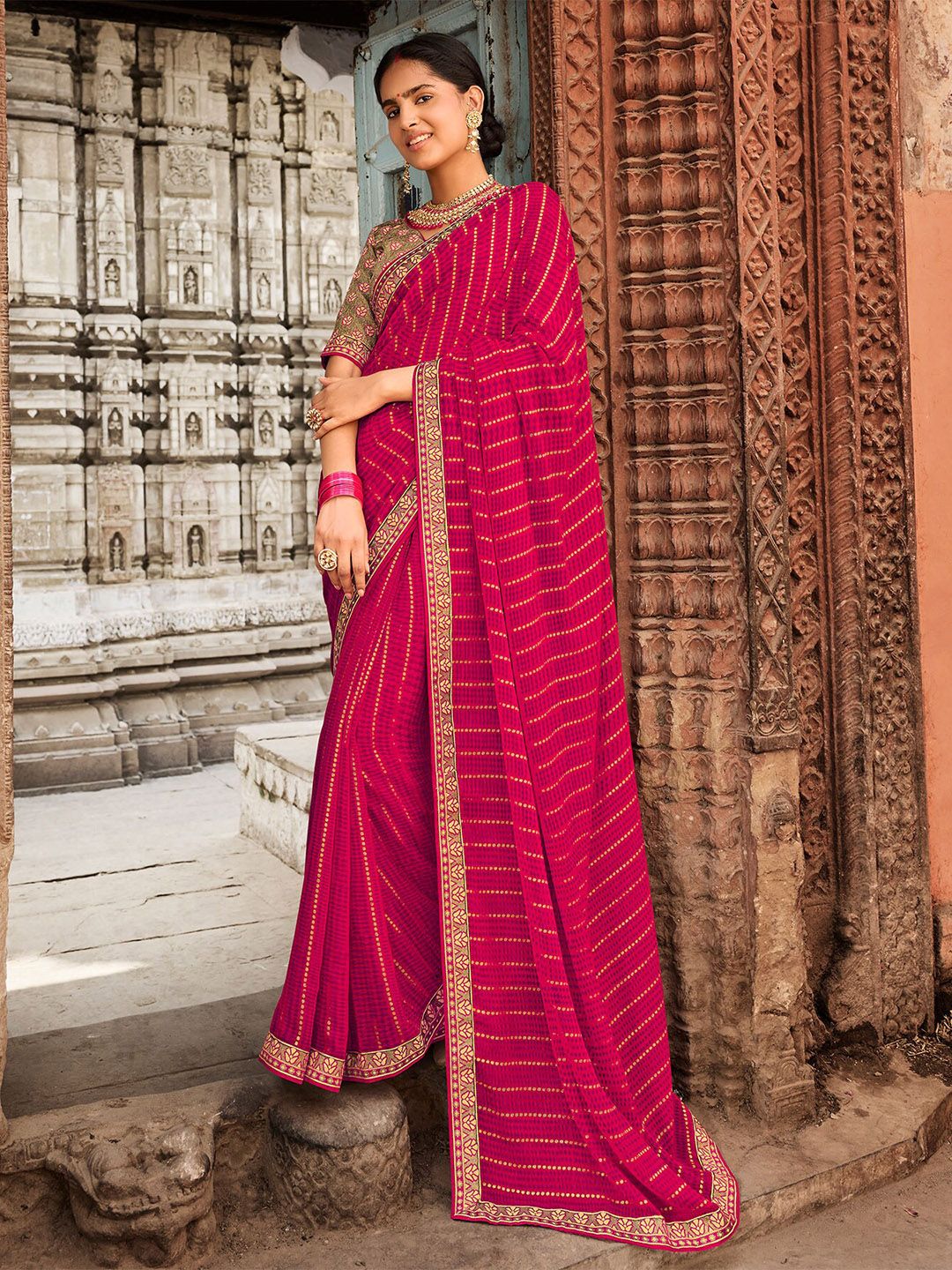 Laxmipati Striped Embellished Saree Price in India