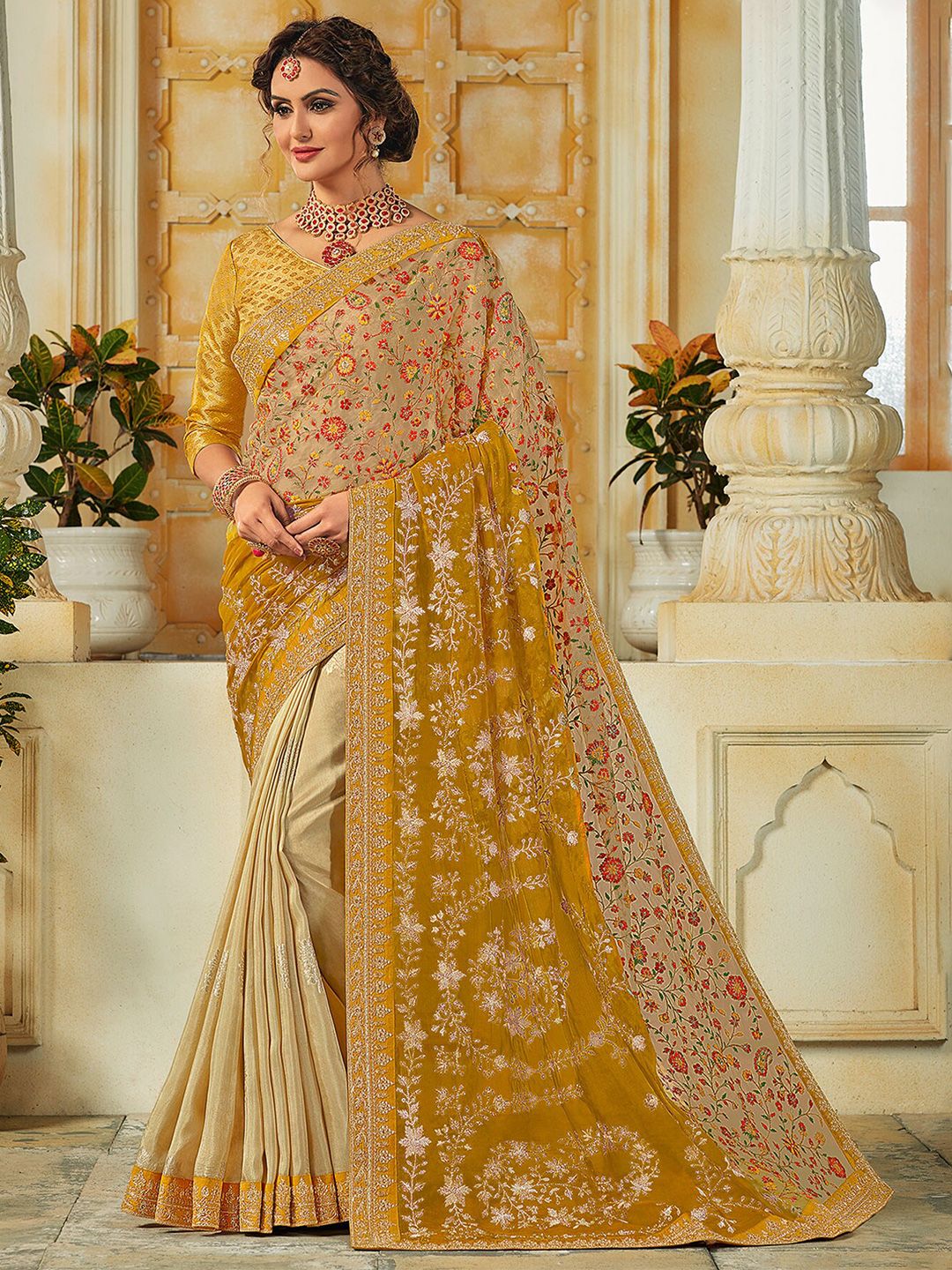 Laxmipati Floral Embroidered Saree Price in India