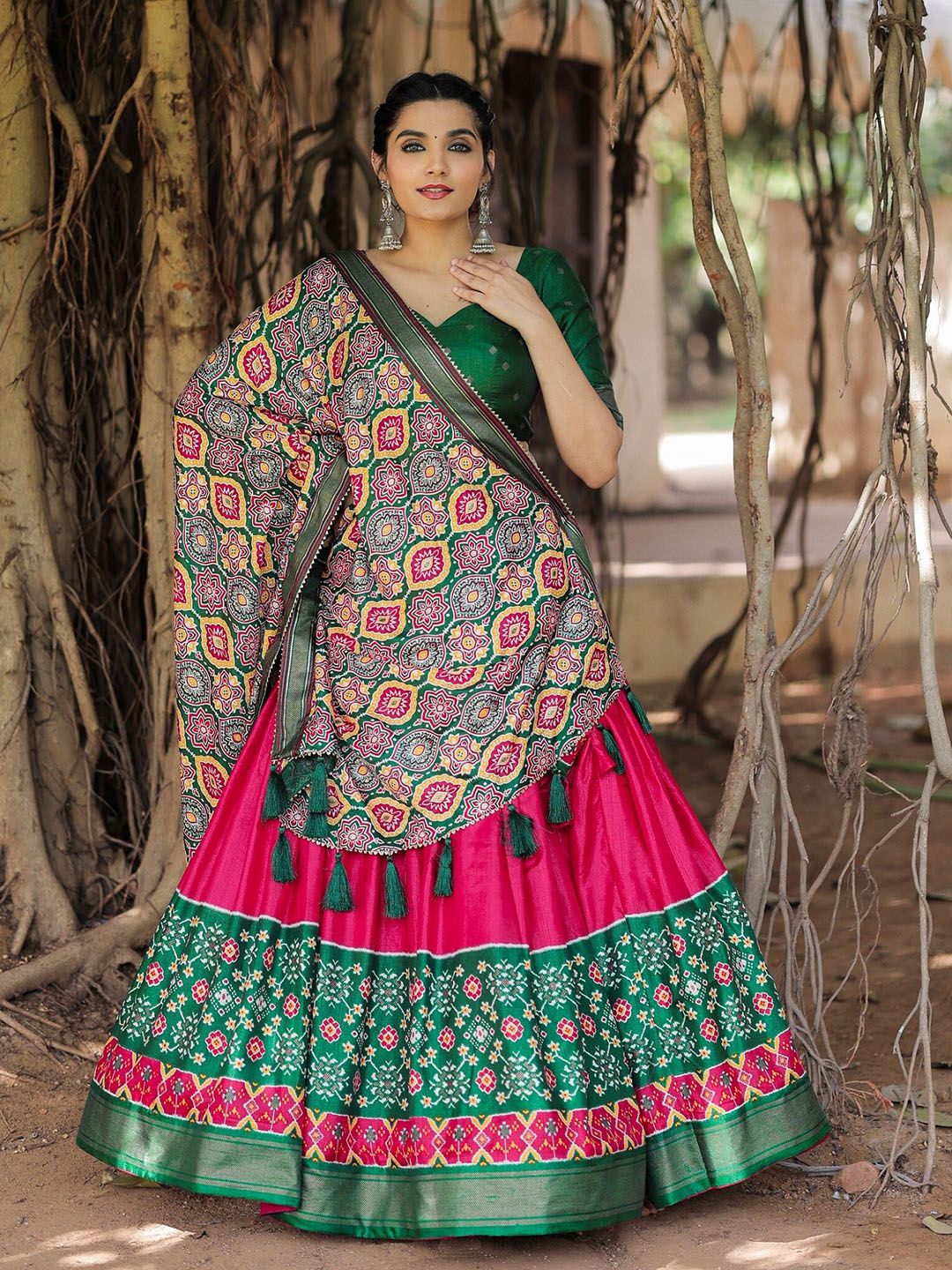 LOOKNBOOK ART Foil Printed Semi-Stitched Lehenga & Unstitched Blouse With Dupatta Price in India