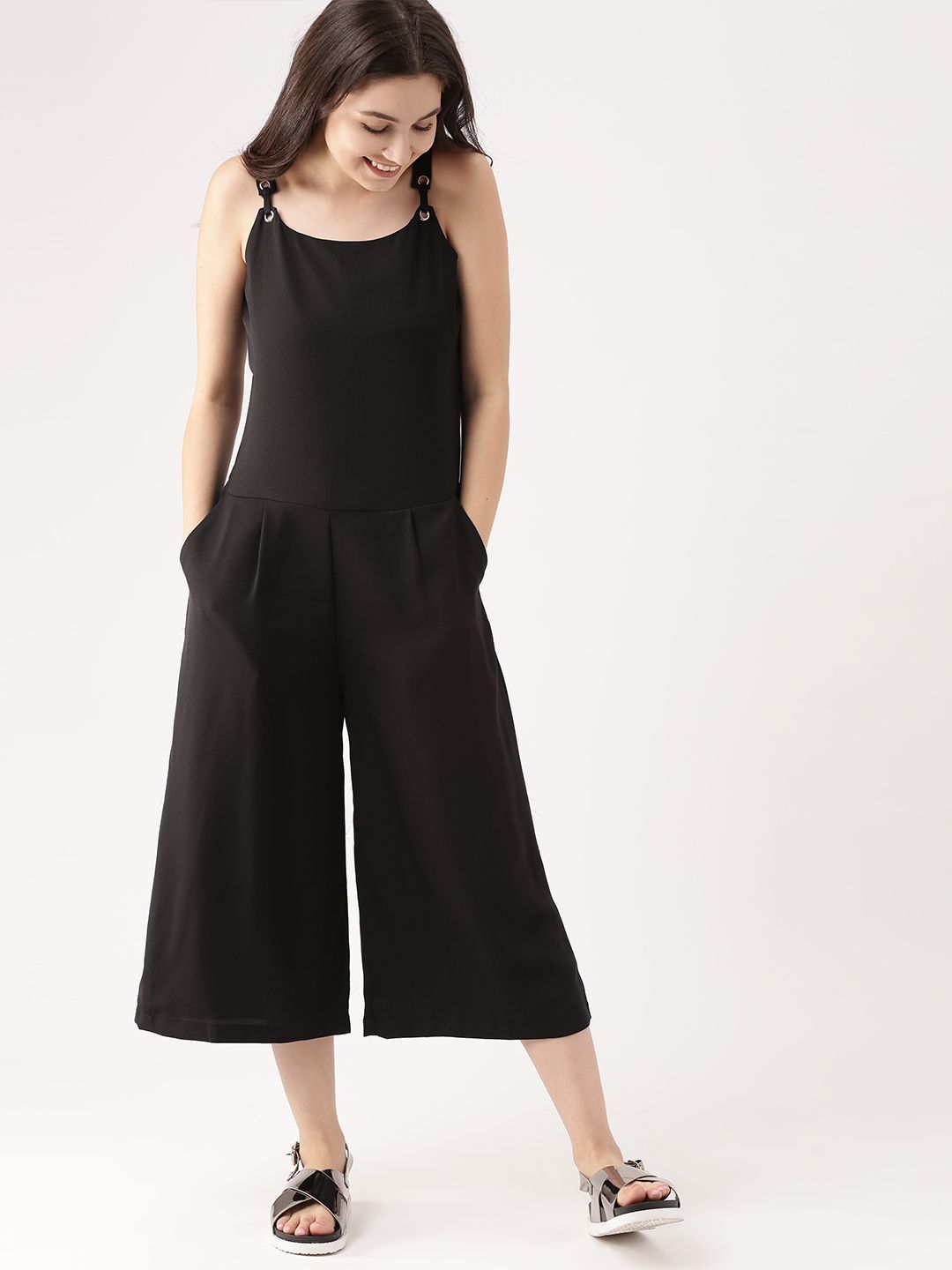 DressBerry Black Solid Culotte Jumpsuit Price in India