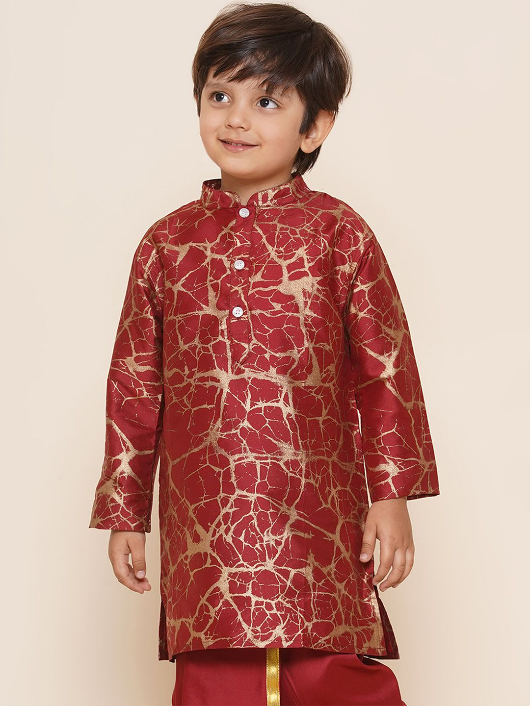 Sethukrishna Boys Mandarin Collar Abstract Printed Kurta