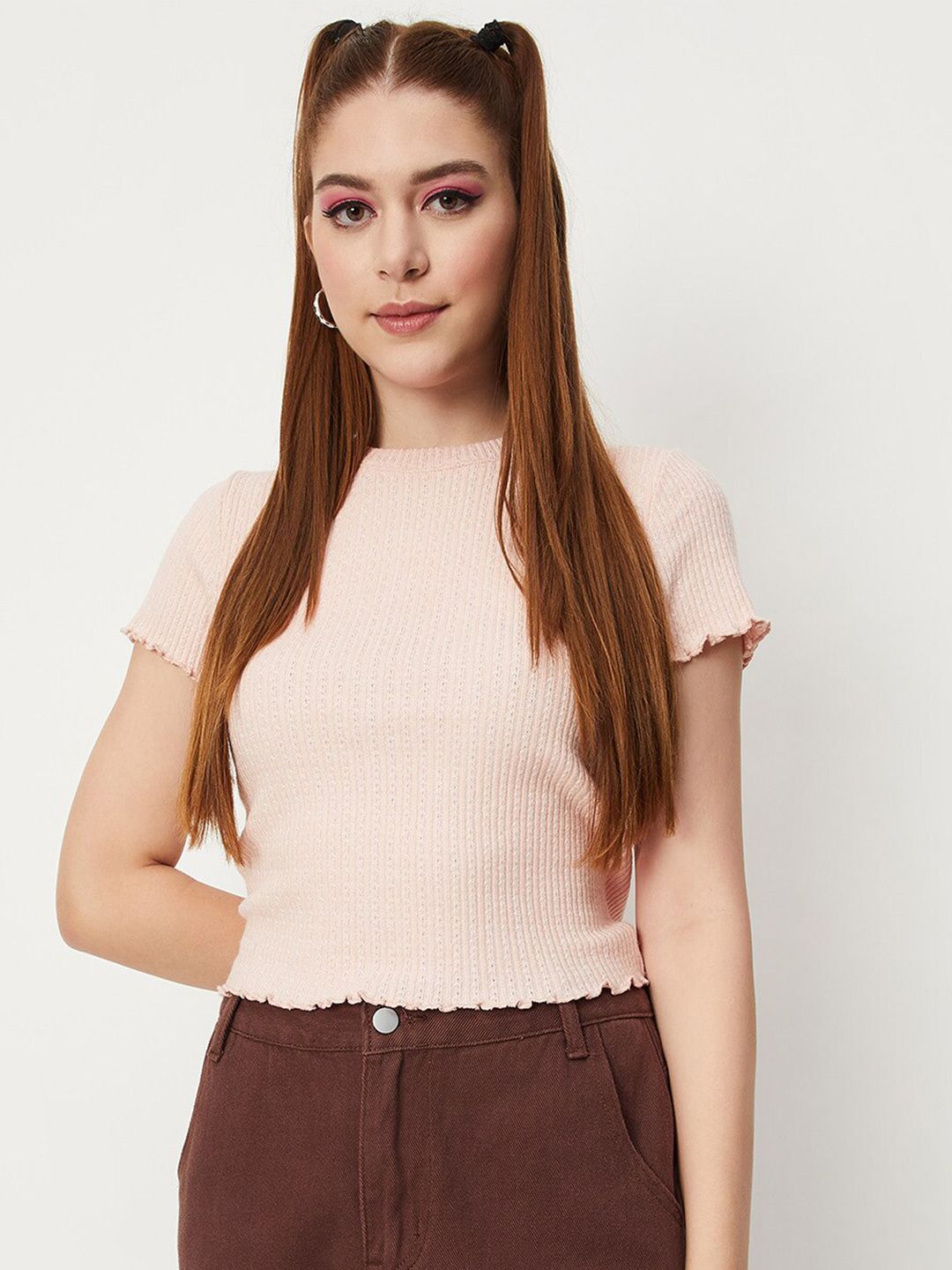 max Round Neck Short Sleeves Fitted Top Price in India