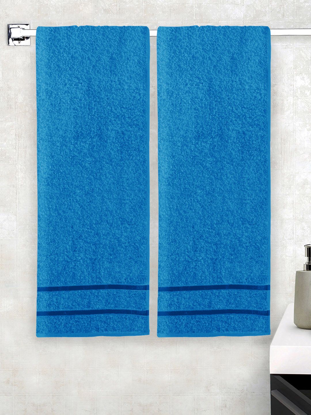 Story@home Blue Set of 2 Cotton Bath Towels Price in India