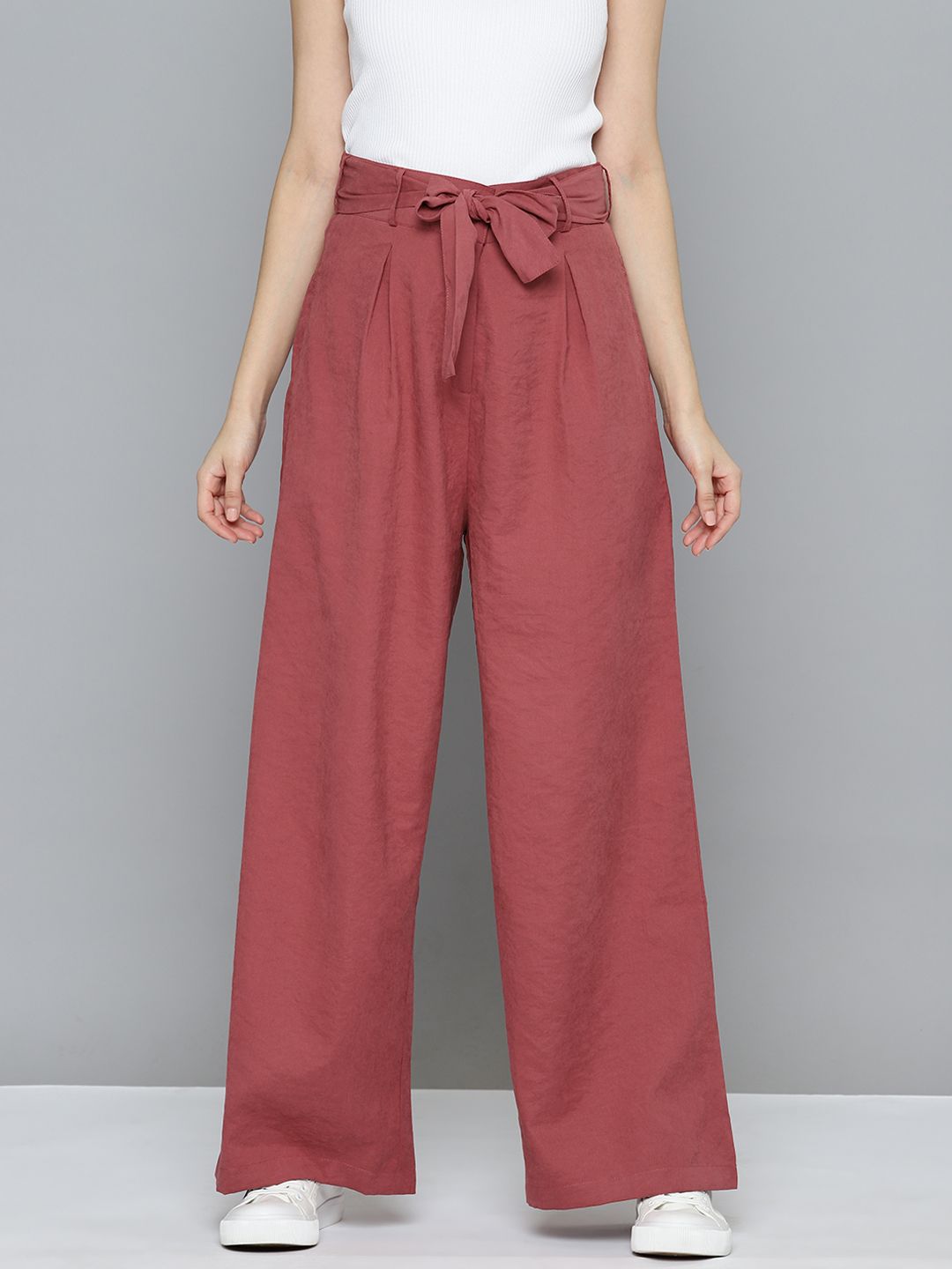 Mast & Harbour Women Solid High-Rise Pleated Parallel Trousers Price in India