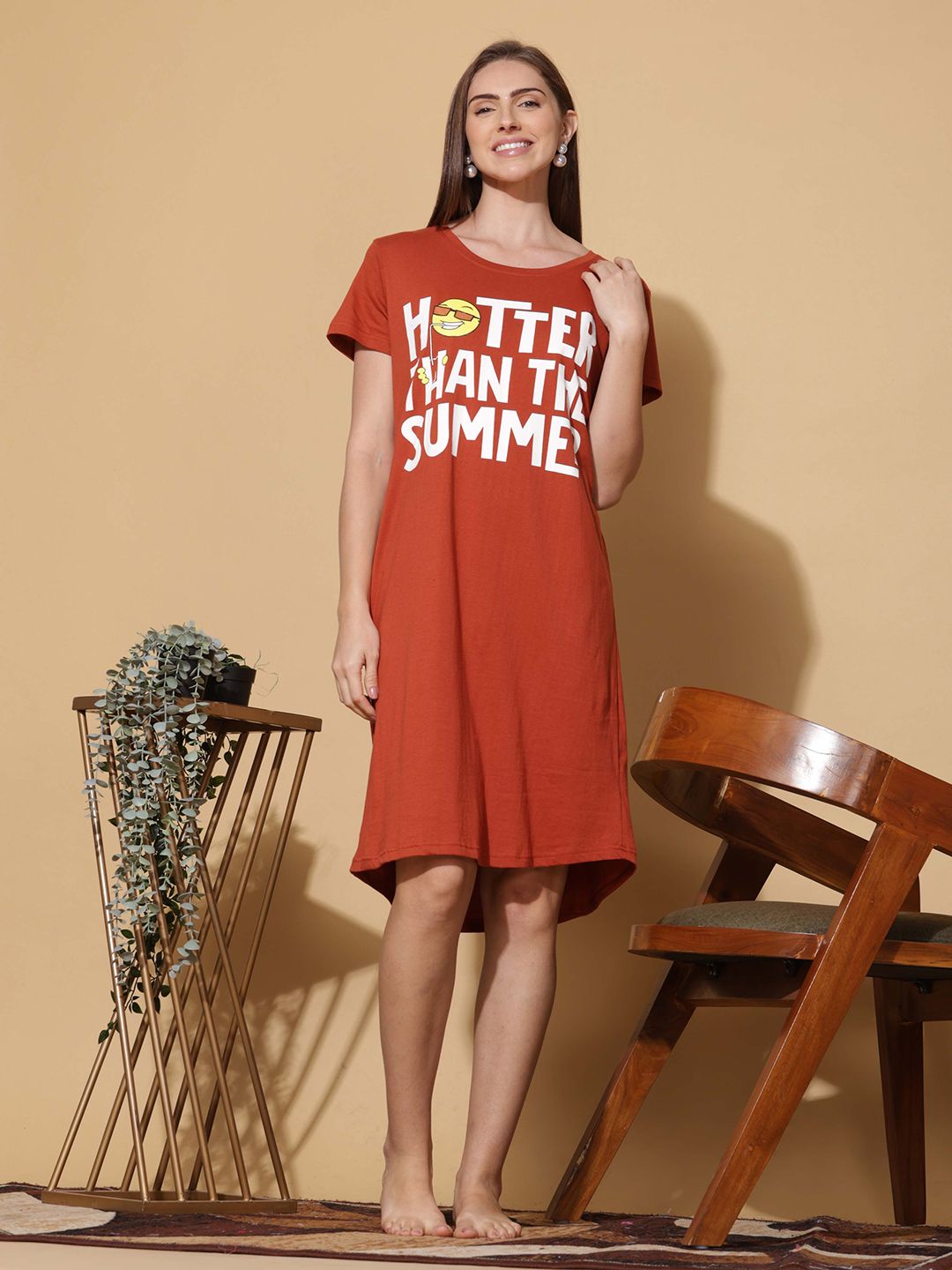 9shines Label Plus Size Women Hosiery Cotton Graphic Printed Short Nightdress