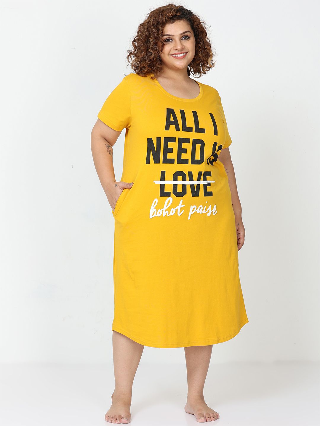 9shines Label Plus Size Women Hosiery Cotton Graphic Printed Short Nightdress