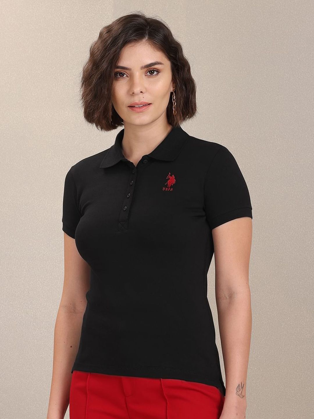 U.S. Polo Assn. Women Polo Collar T-Shirt Price in India
