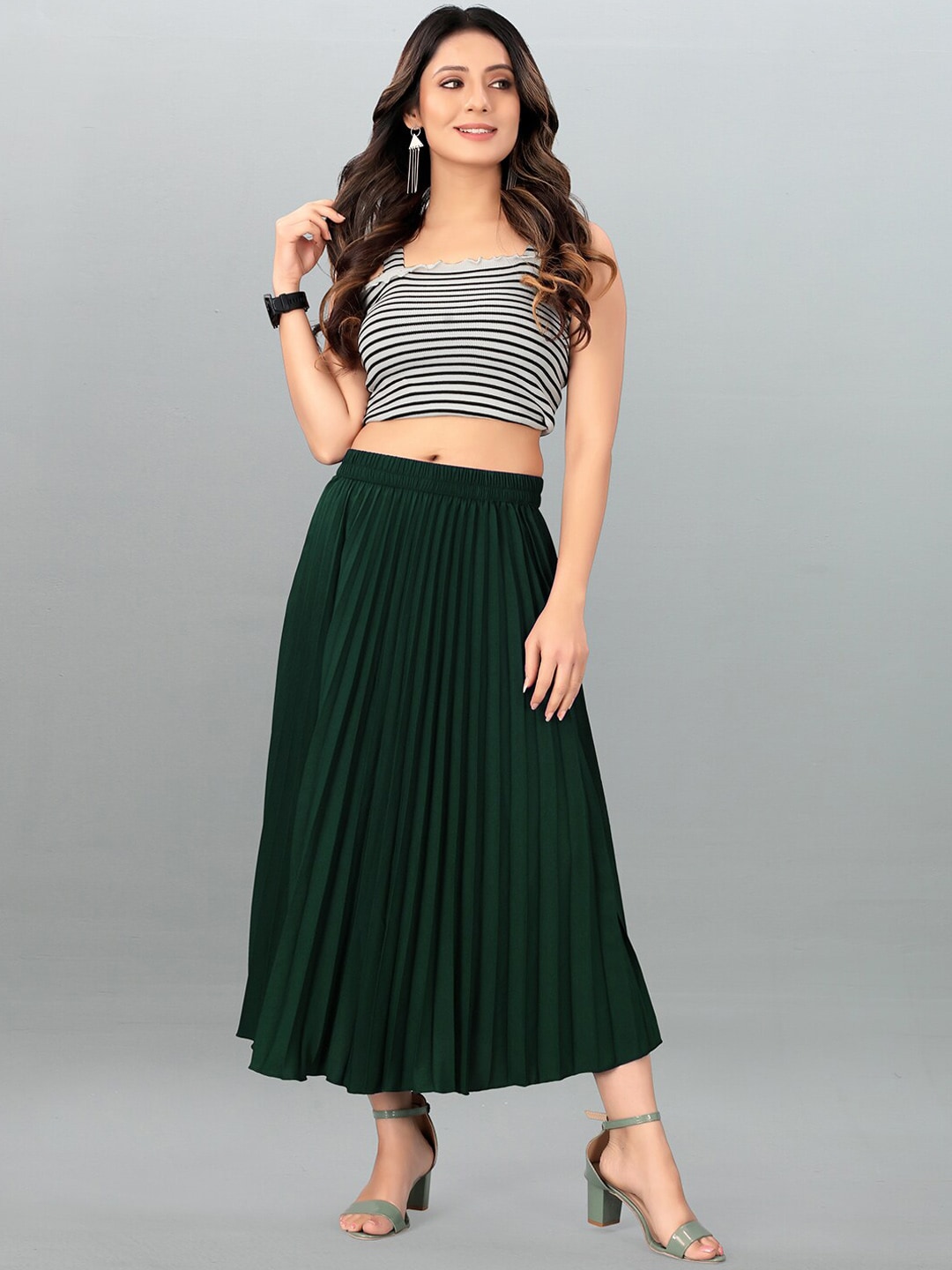 DEKLOOK Pleated A-Line Midi Skirt Price in India