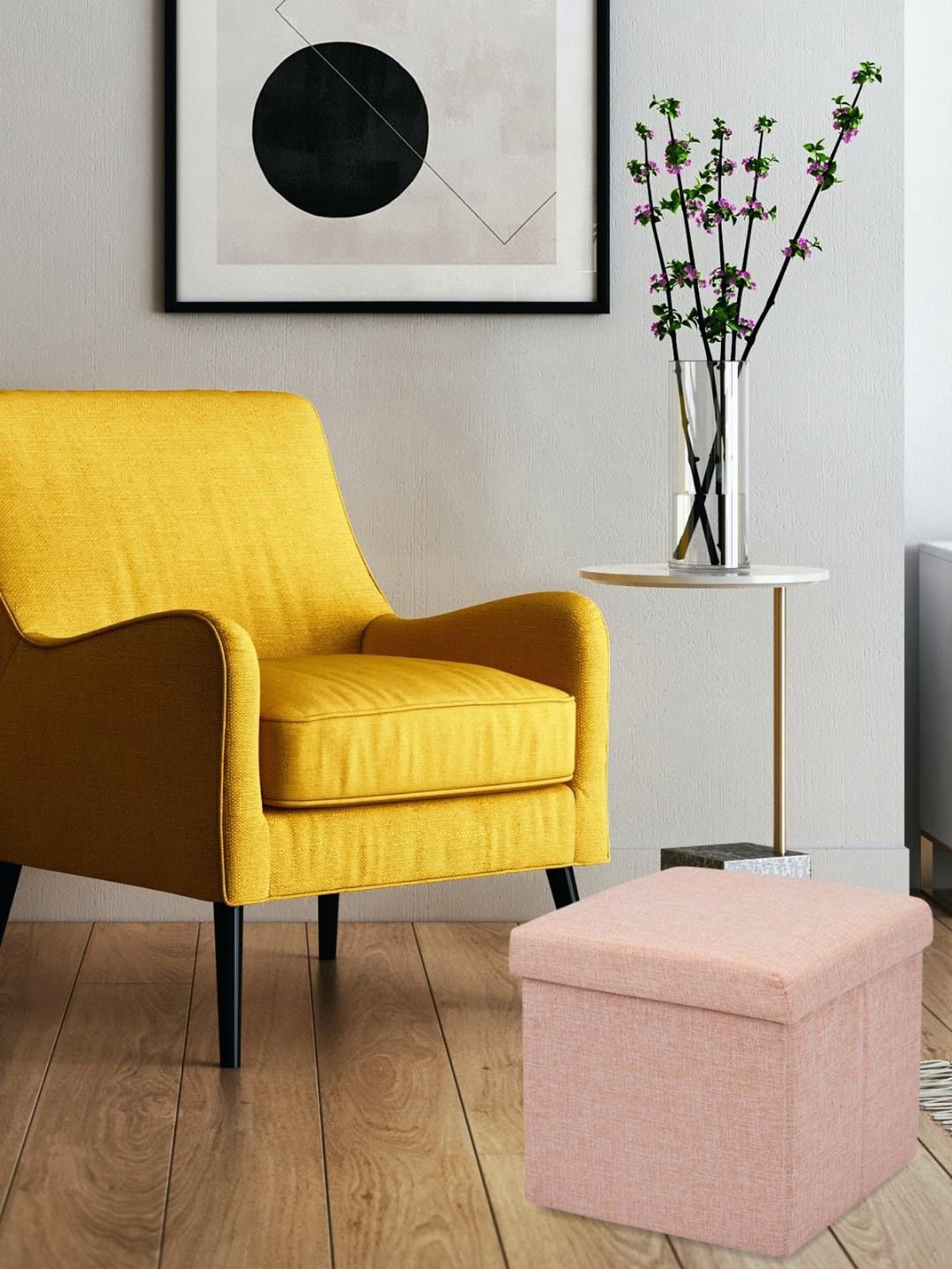 Black gold Peach-Color Portable Square Ottoman