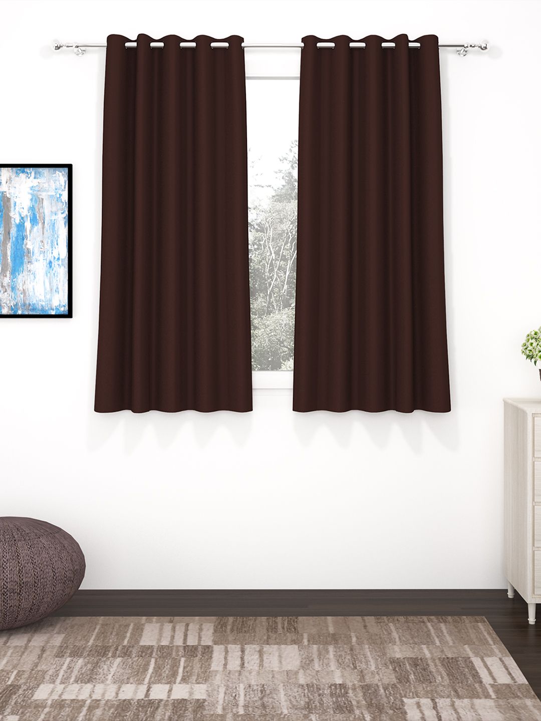 Story@Home Faux Silk Solid Solid 300GSM Dark Brown Room Darkening Blackout Window Curtain - Set of 2 Price in India