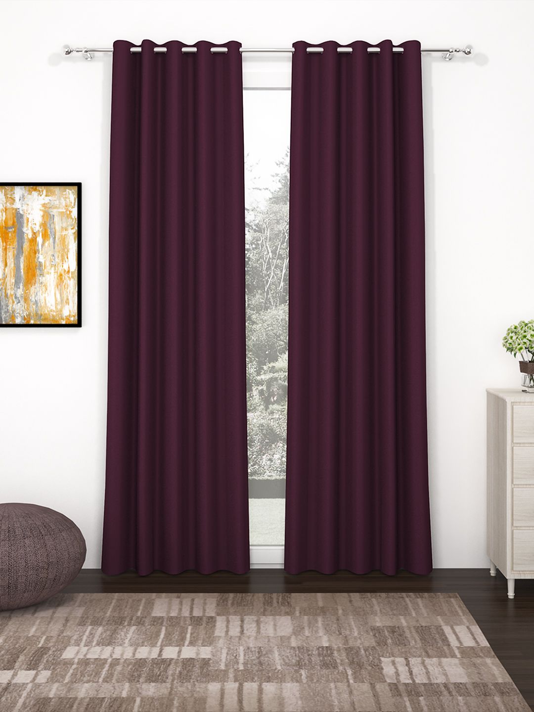Story@Home Faux Silk Solid 300GSM Purple Room Darkening Blackout Door Curtain - Set of 2 Price in India