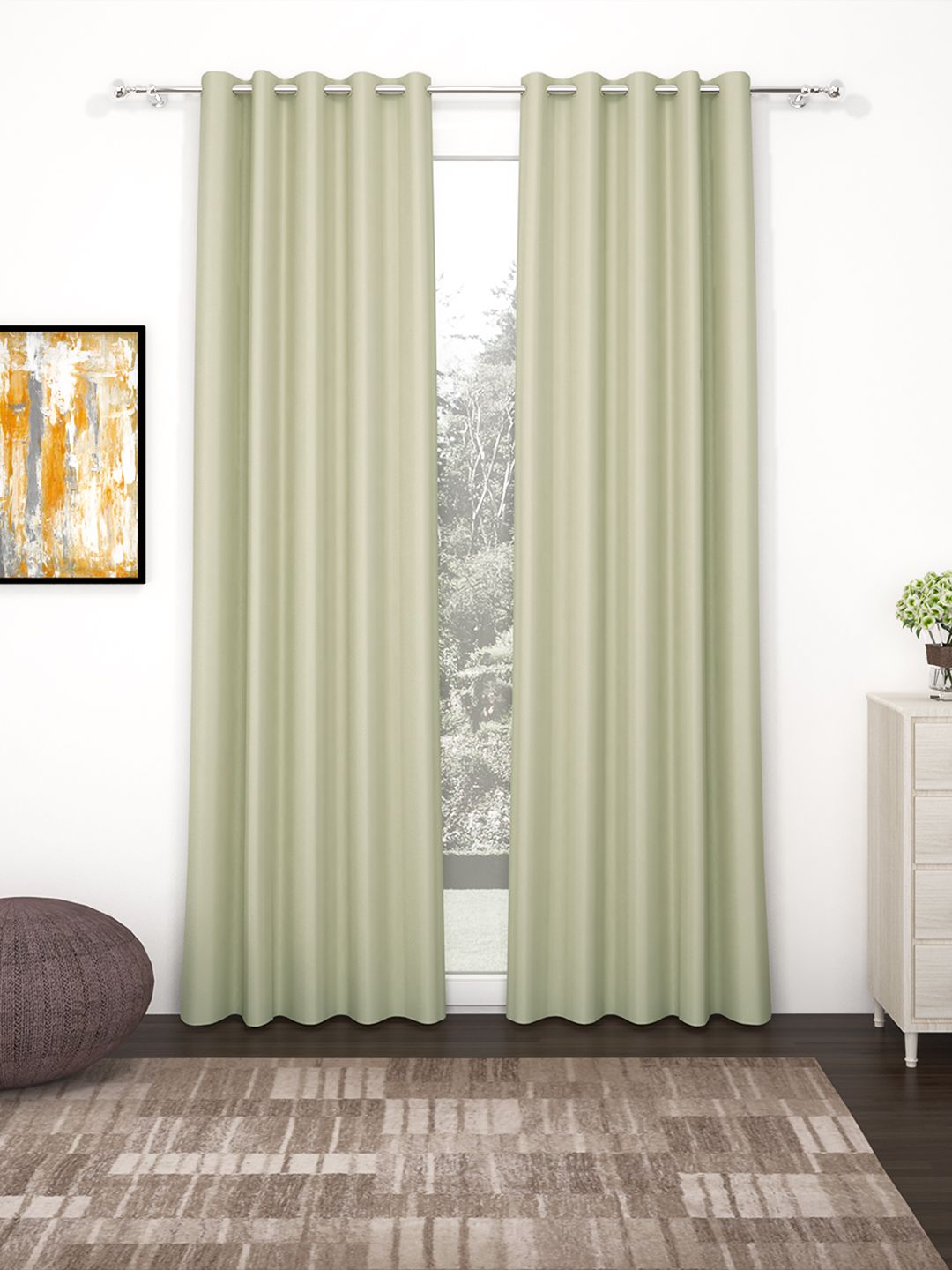 Story@Home Faux Silk Solid 300GSM Beige Room Darkening Blackout Door Curtain - Set of 2 Price in India