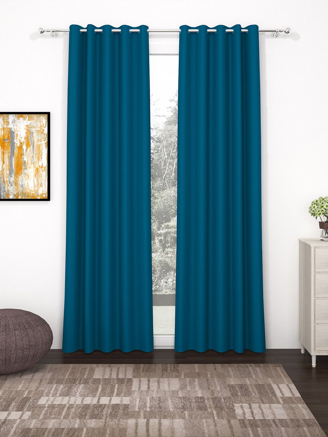 Story@Home Faux Silk Solid 300GSM Navy Blue Room Darkening Blackout Door Curtain - Set of 2 Price in India