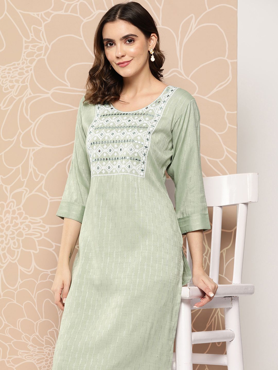 ZOLA Geometric Embroidered Mirror Work Kurta Price in India