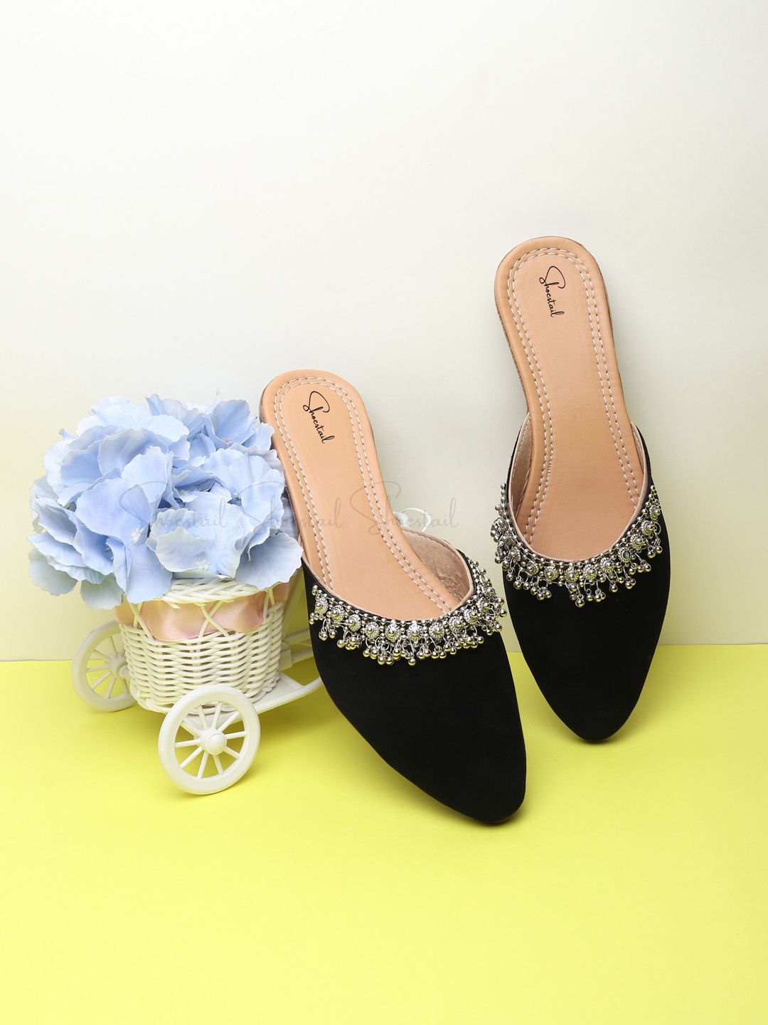 Shoestail Pointed Toe Embellished Mules Flats Price in India