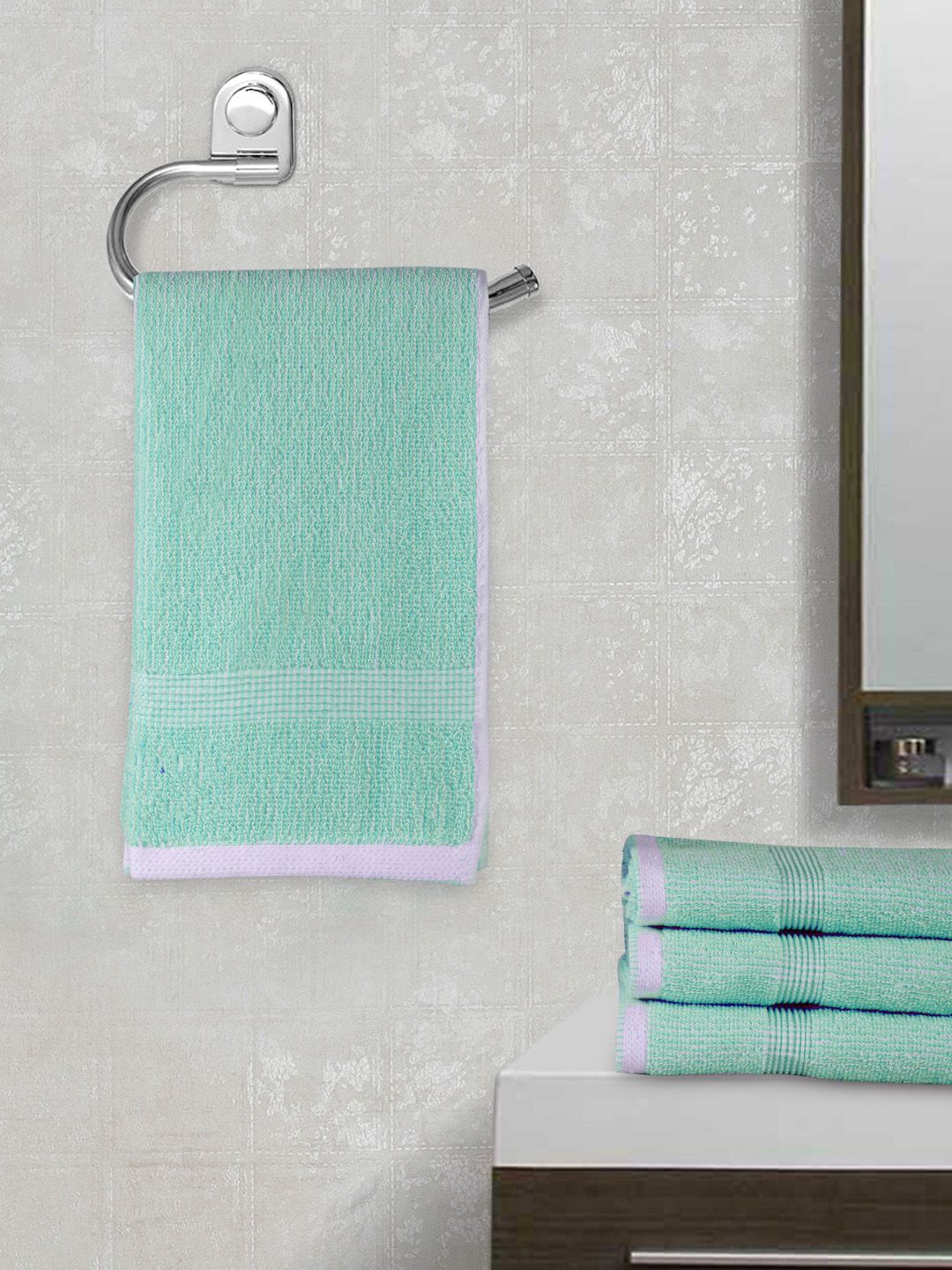 FABINALIV Green 4 Pieces 450 GSM Cotton Hand Towels