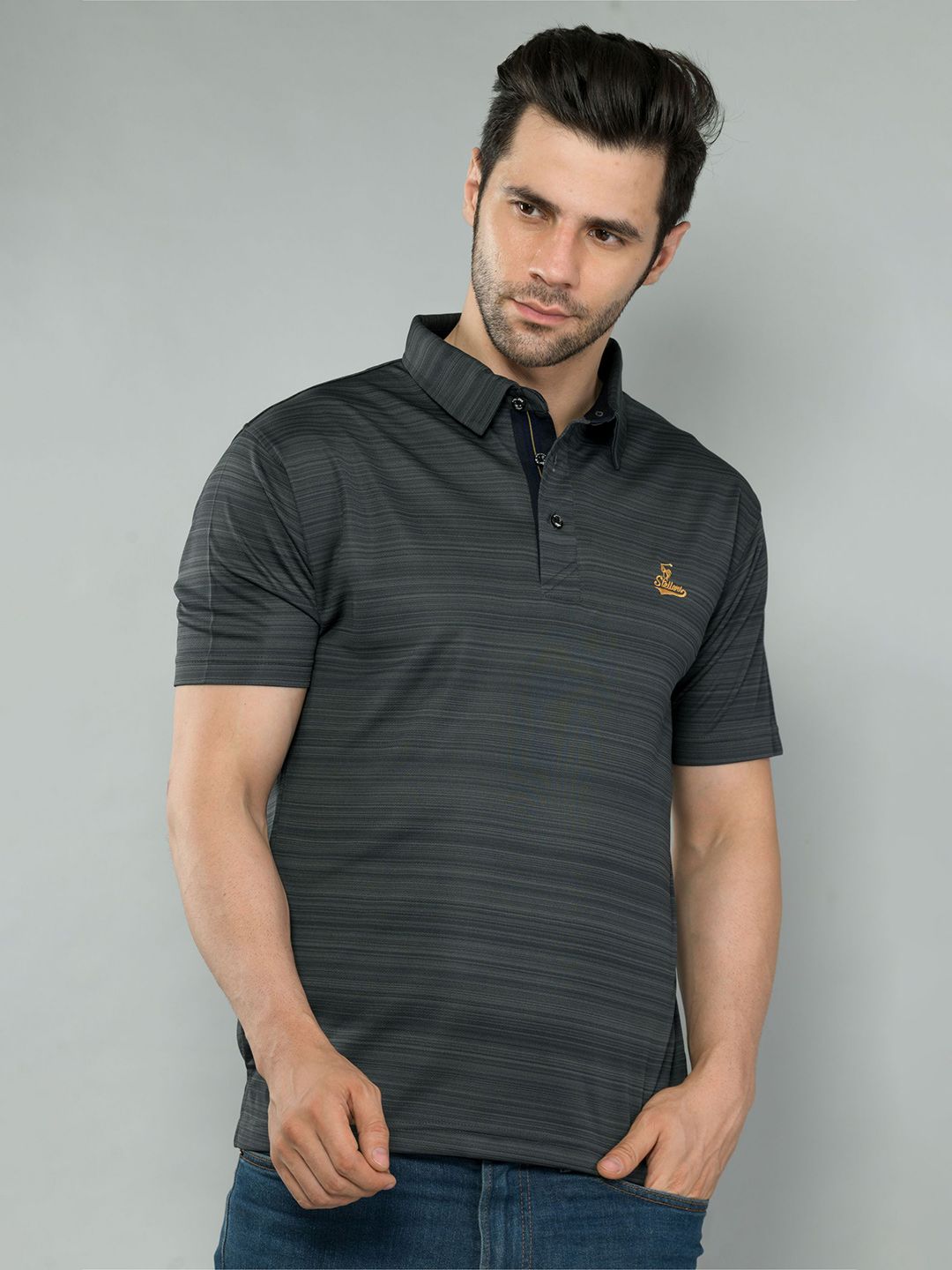 STELLERS Striped Polo Collar T-shirt